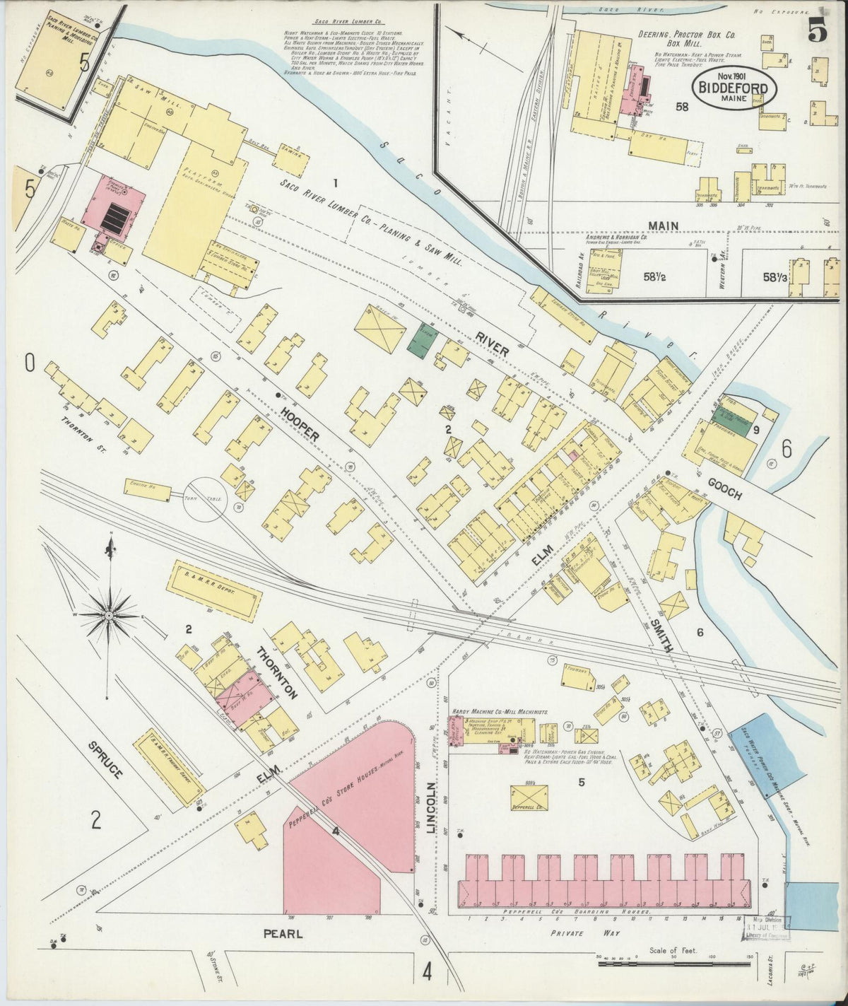 Sanborn Fire Insurance Map from Biddeford, York County, Maine (1901), Sheet #0005 - Complete Map Set gallery image, historic Sanborn map, vintage wall art, Maine Maine