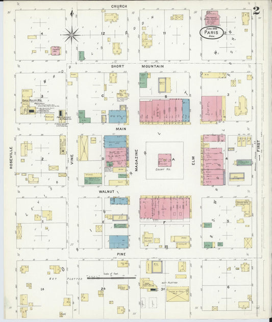 Sanborn Fire Insurance Map from Paris, Logan County, Arkansas (1908), Sheet #0002 - Historic Sanborn Fire Insurance Map Print, vintage old map wall art, antique decor, genealogy gift, Arkansas Arkansas map