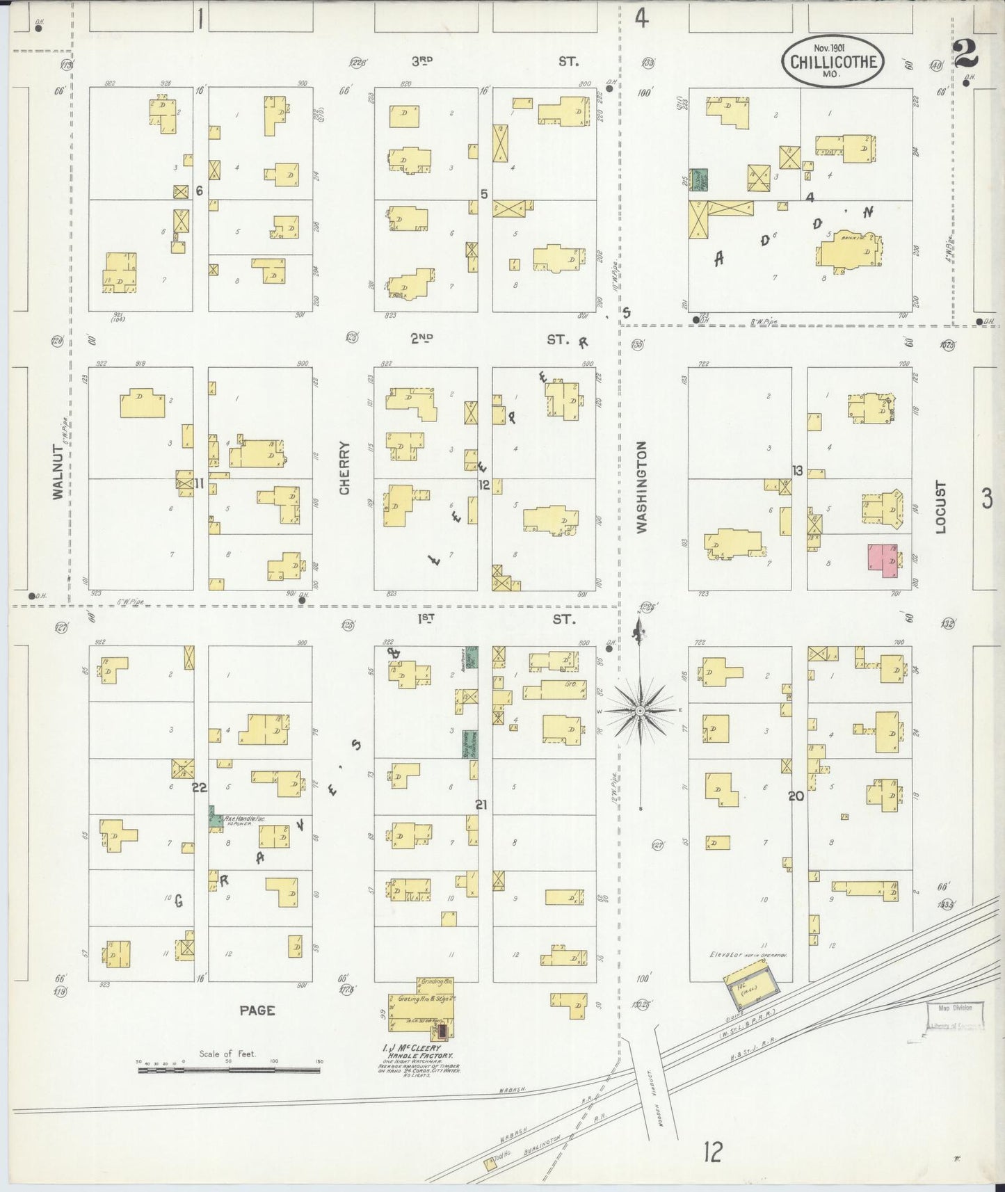 Sanborn Fire Insurance Map from Chillicothe, Livingston County, Missouri (1901), Sheet #0002 - Complete Map Set gallery image, historic Sanborn map, vintage wall art, Missouri Missouri