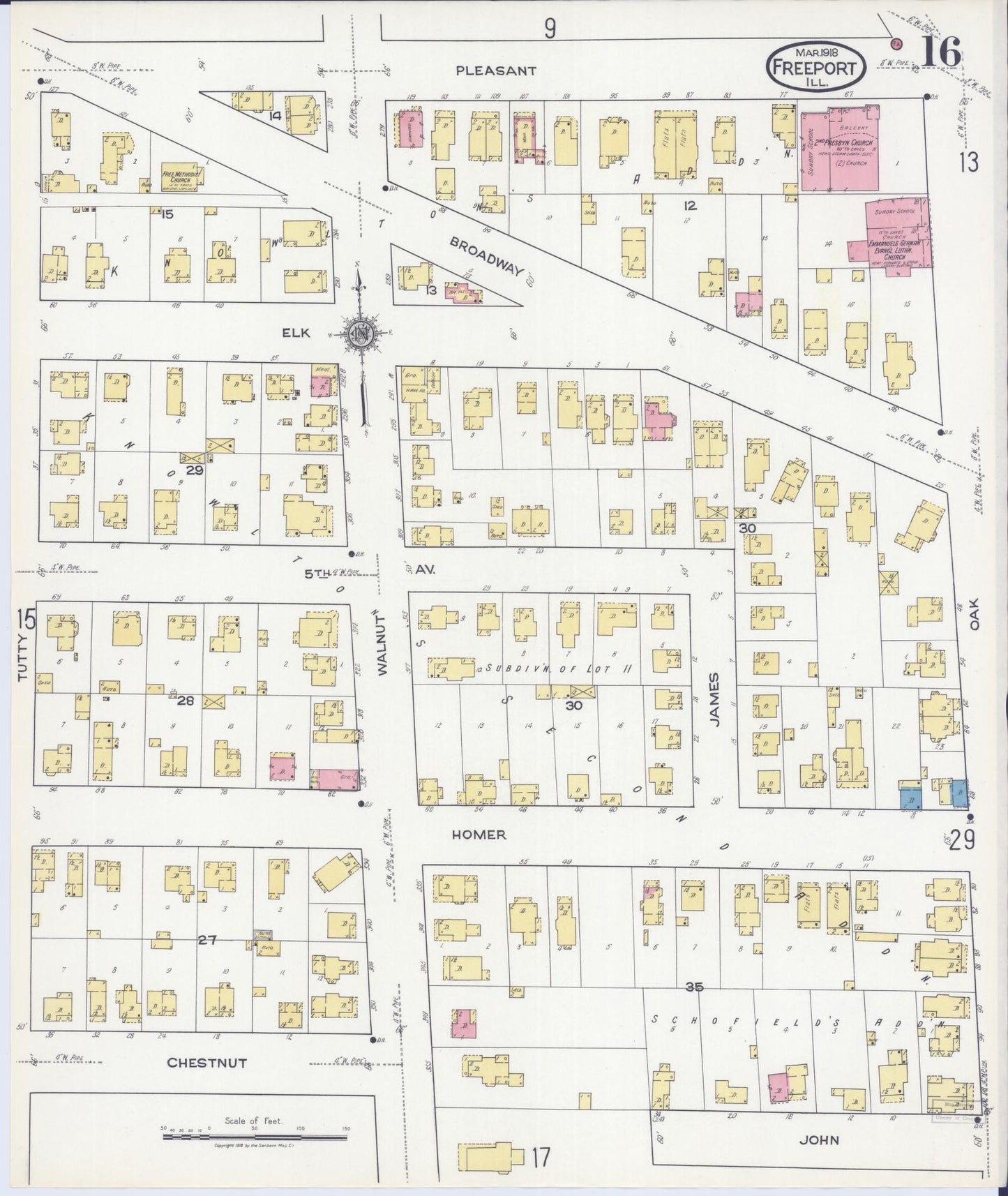 Sanborn Fire Insurance Map from Freeport, Stephenson County, Illinois (1918), Sheet #0016 - Complete Map Set gallery image, historic Sanborn map, vintage wall art, Illinois Illinois
