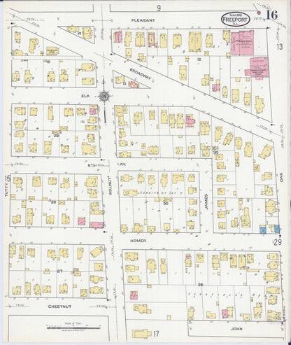 Sanborn Fire Insurance Map from Freeport, Stephenson County, Illinois (1918), Sheet #0016 - Complete Map Set gallery image, historic Sanborn map, vintage wall art, Illinois Illinois