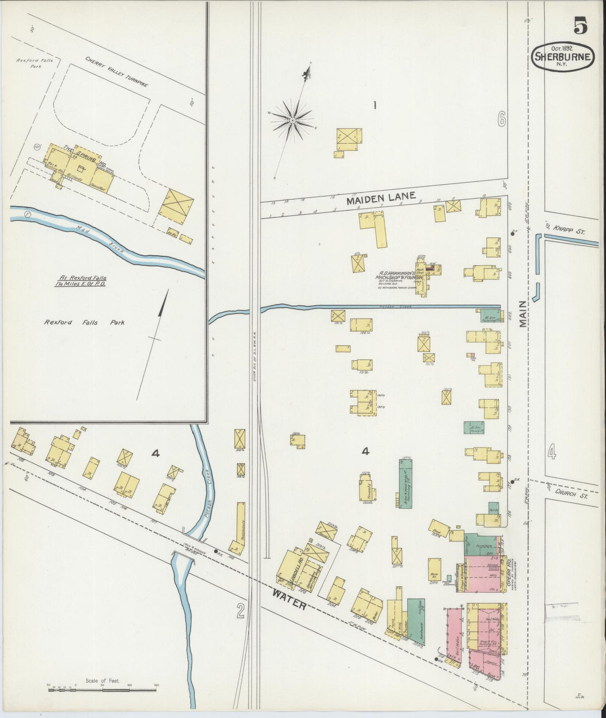 Sanborn Fire Insurance Map from Sherburne, Chenango County, New York (1892), Sheet #0005 - Historic Sanborn Fire Insurance Map Print, vintage old map wall art, antique decor, genealogy gift, New York New York map