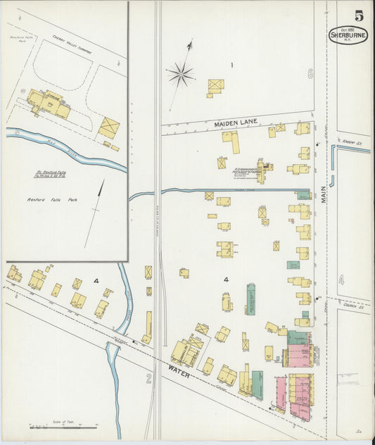 Sanborn Fire Insurance Map from Sherburne, Chenango County, New York (1892), Sheet #0005 - Historic Sanborn Fire Insurance Map Print, vintage old map wall art, antique decor, genealogy gift, New York New York map