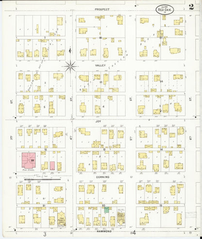 Sanborn Fire Insurance Map from Red Oak, Montgomery County, Iowa (1899), Sheet #0002 - Historic Sanborn Fire Insurance Map Print, vintage old map wall art