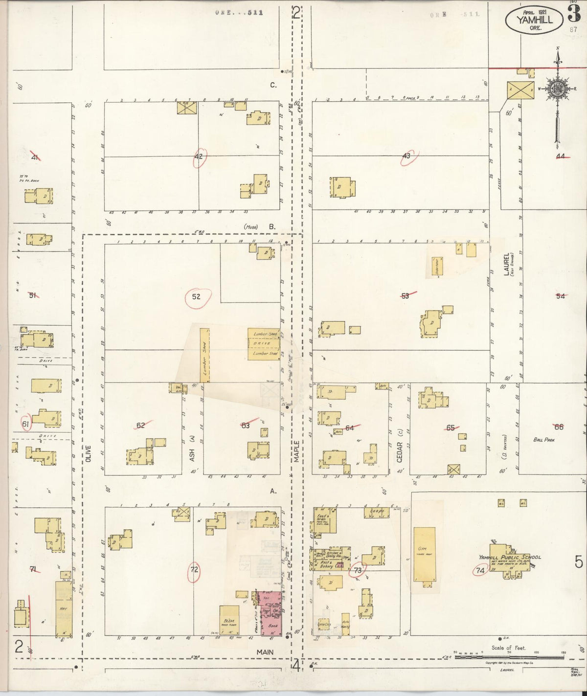 Sanborn Fire Insurance Map from Yamhill, Yamhill County, Oregon (1931), Sheet #0003 - Historic Sanborn Fire Insurance Map Print, vintage old map wall art, antique decor, genealogy gift, Oregon Oregon map