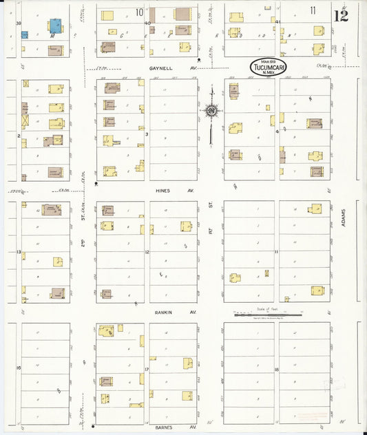 Sanborn Fire Insurance Map from Tucumcari, Quay County, New Mexico (1919), Sheet #0012 - Historic Sanborn Fire Insurance Map Print, vintage old map wall art, antique decor, genealogy gift, New Mexico New Mexico map