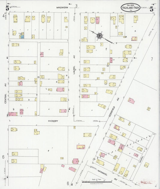 Sanborn Fire Insurance Map from Highland Park, Lake County, Illinois (1924), Sheet #0005 - Historic Sanborn Fire Insurance Map Print, vintage old map wall art, antique decor, genealogy gift, Illinois Illinois map