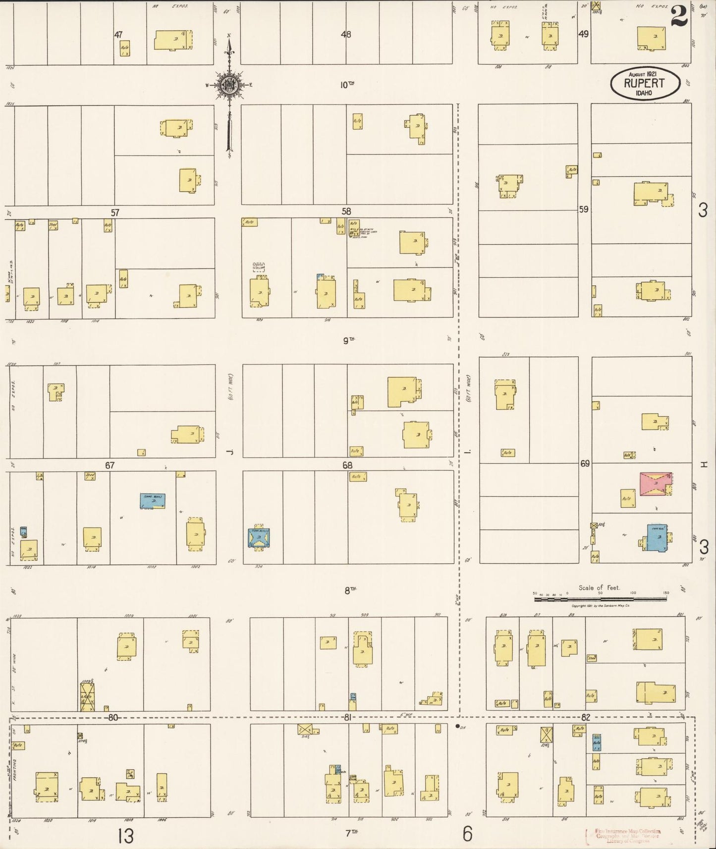 Sanborn Fire Insurance Map from Rupert, Minidoka County, Idaho (1921), Sheet #0002 - Complete Map Set gallery image, historic Sanborn map, vintage wall art, Idaho Idaho