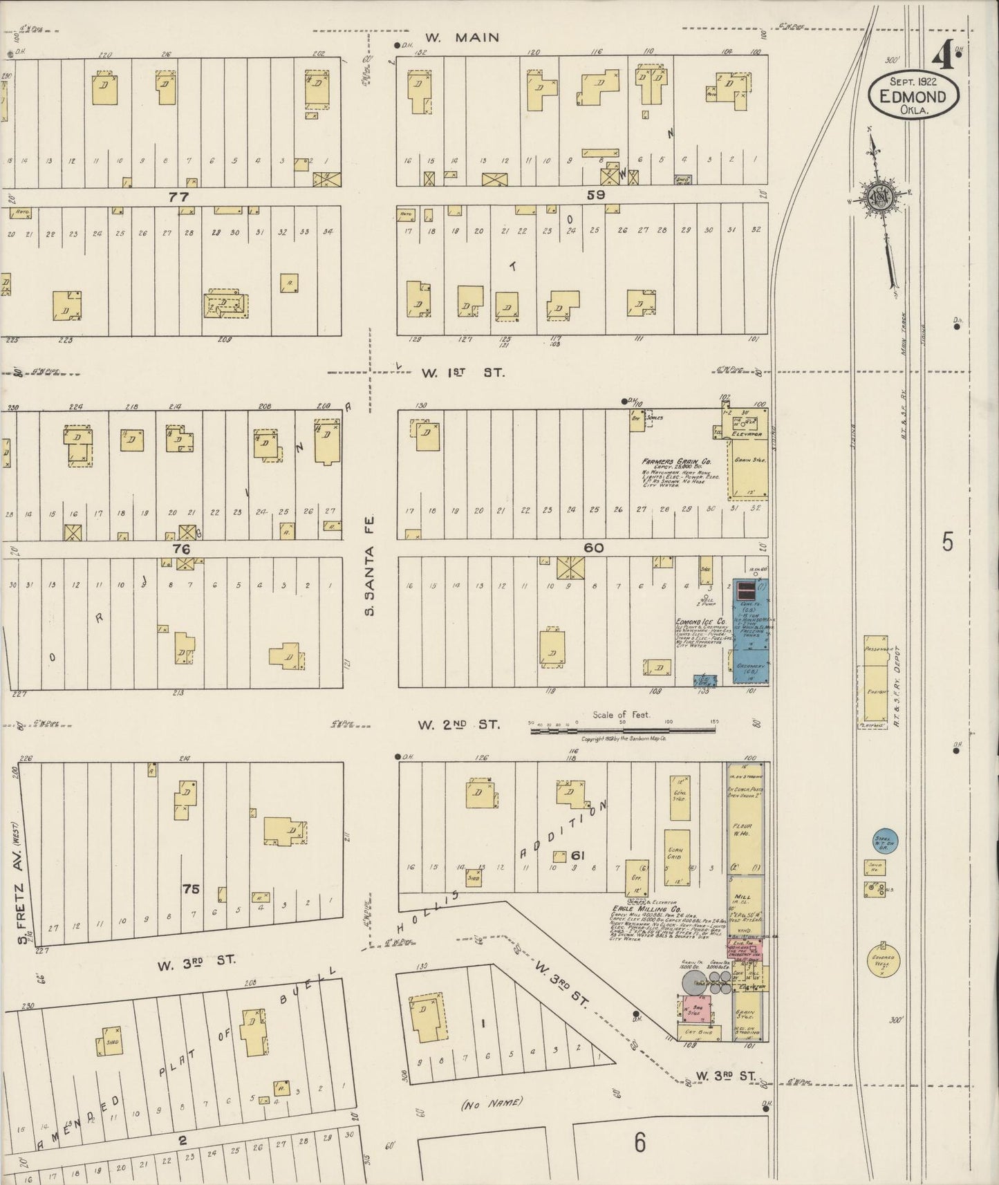 Sanborn Fire Insurance Map from Edmond, Oklahoma County, Oklahoma (1922), Sheet #0004 - Complete Map Set gallery image, historic Sanborn map, vintage wall art, Edmond Oklahoma