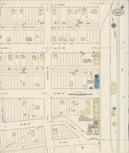 Sanborn Fire Insurance Map from Edmond, Oklahoma County, Oklahoma (1922), Sheet #0004 - Complete Map Set gallery image, historic Sanborn map, vintage wall art, Edmond Oklahoma