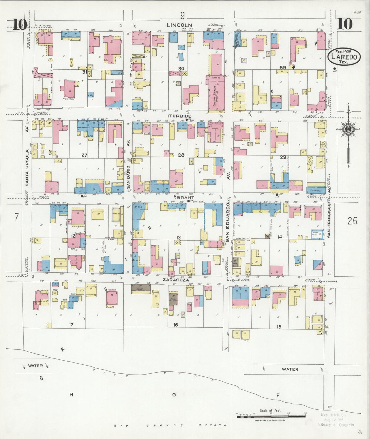 Sanborn Fire Insurance Map from Laredo, Webb County, Texas (1925), Sheet #0010 - Historic Sanborn Fire Insurance Map Print, vintage old map wall art, antique decor, genealogy gift, Texas Texas map