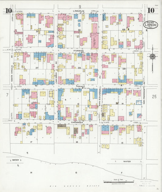Sanborn Fire Insurance Map from Laredo, Webb County, Texas (1925), Sheet #0010 - Historic Sanborn Fire Insurance Map Print, vintage old map wall art, antique decor, genealogy gift, Texas Texas map