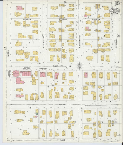 Sanborn Fire Insurance Map from Jackson, Jackson County, Michigan (1899), Sheet #0013 - Historic Sanborn Fire Insurance Map Print, vintage old map wall art, antique decor, genealogy gift, Michigan Michigan map