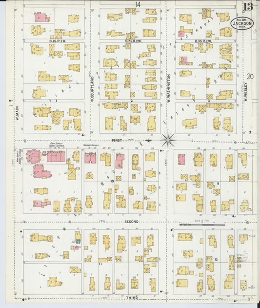 Sanborn Fire Insurance Map from Jackson, Jackson County, Michigan (1899), Sheet #0013 - Historic Sanborn Fire Insurance Map Print, vintage old map wall art, antique decor, genealogy gift, Michigan Michigan map