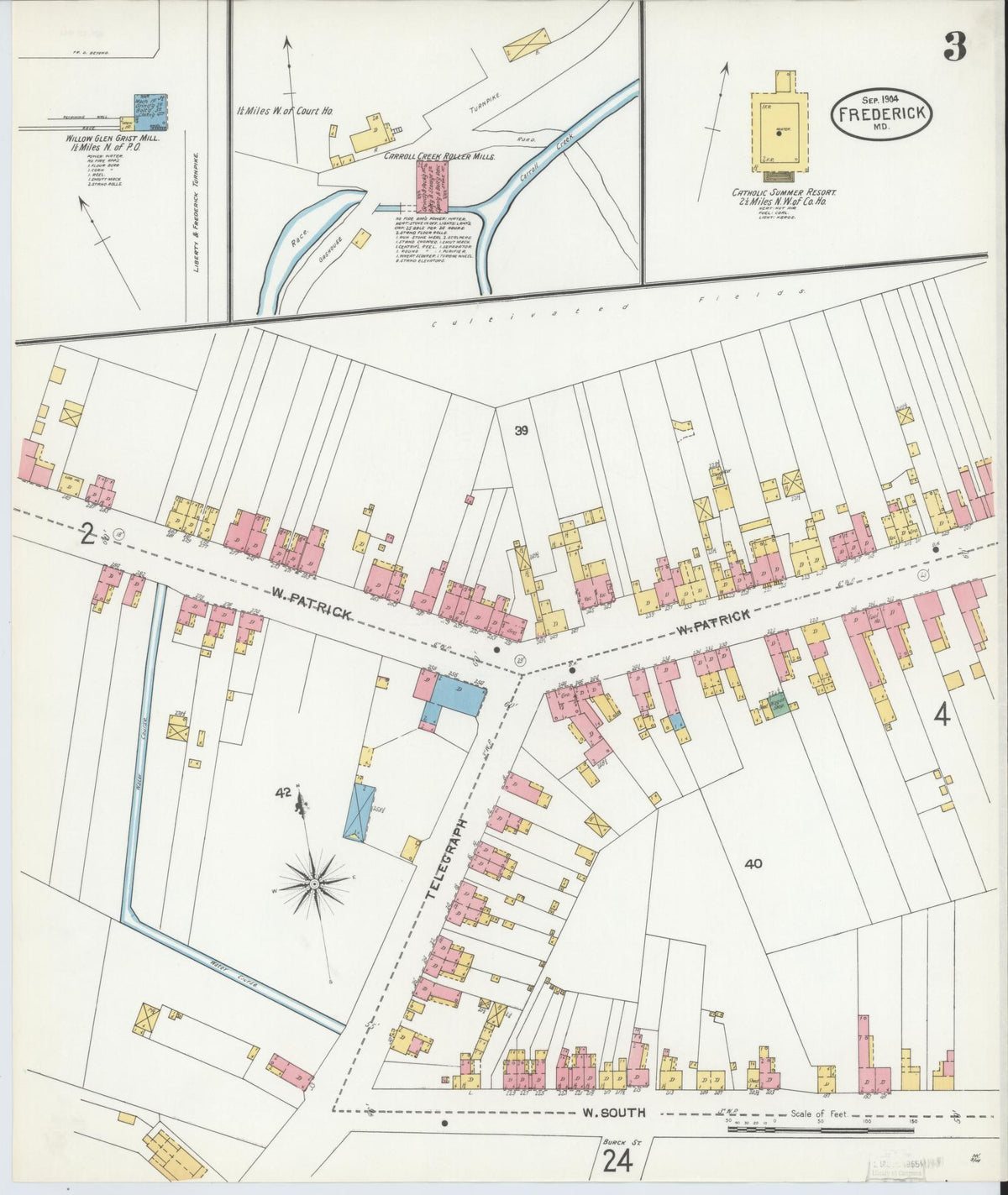 Sanborn Fire Insurance Map from Frederick, Frederick County, Maryland (1904), Sheet #0003 - Historic Sanborn Fire Insurance Map Print, vintage old map wall art, antique decor, genealogy gift, Maryland Maryland map