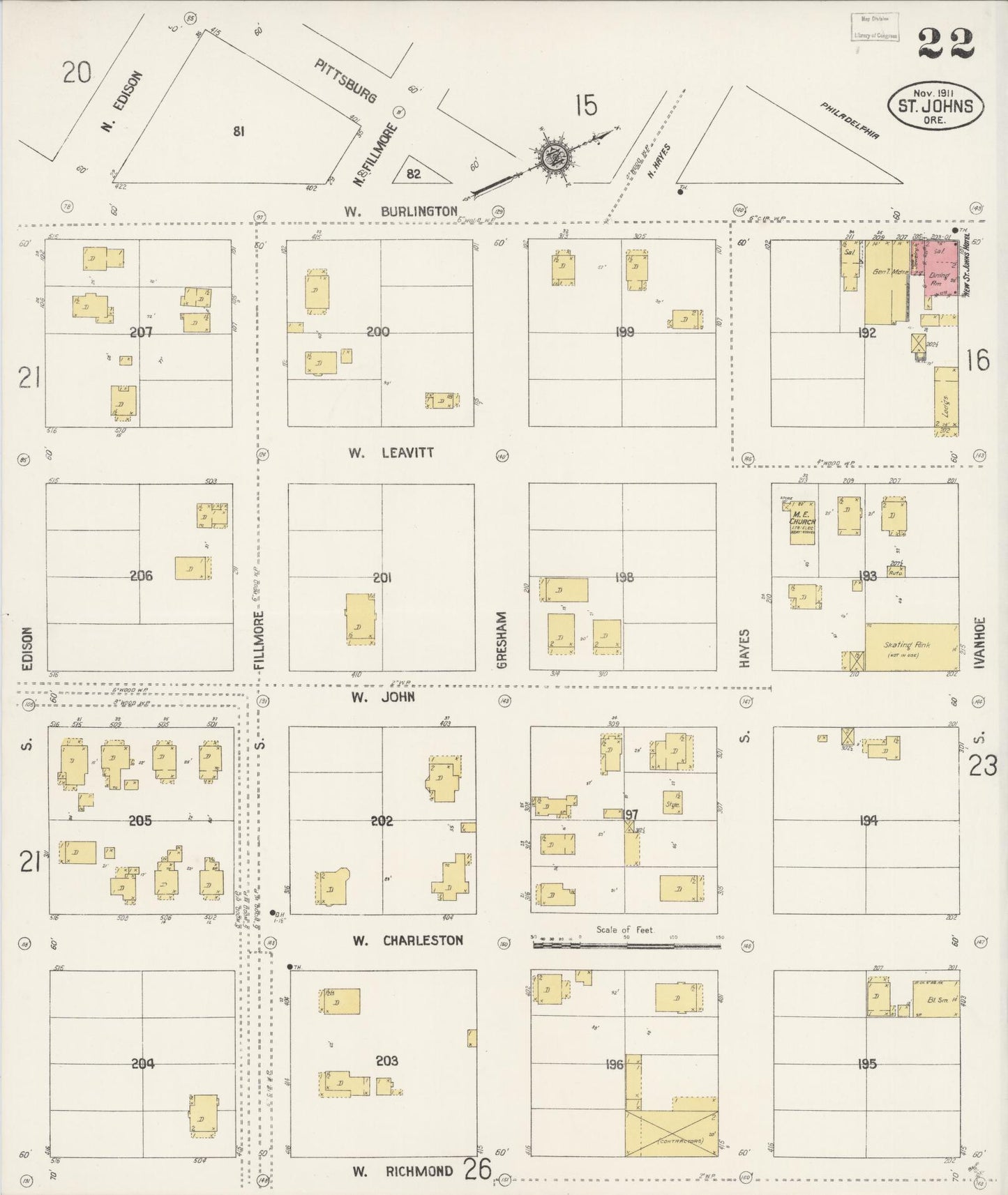 Sanborn Fire Insurance Map from Saint Johns, Multnomah County, Oregon (1911), Sheet #0022 - Complete Map Set gallery image, historic Sanborn map, vintage wall art, Oregon Oregon