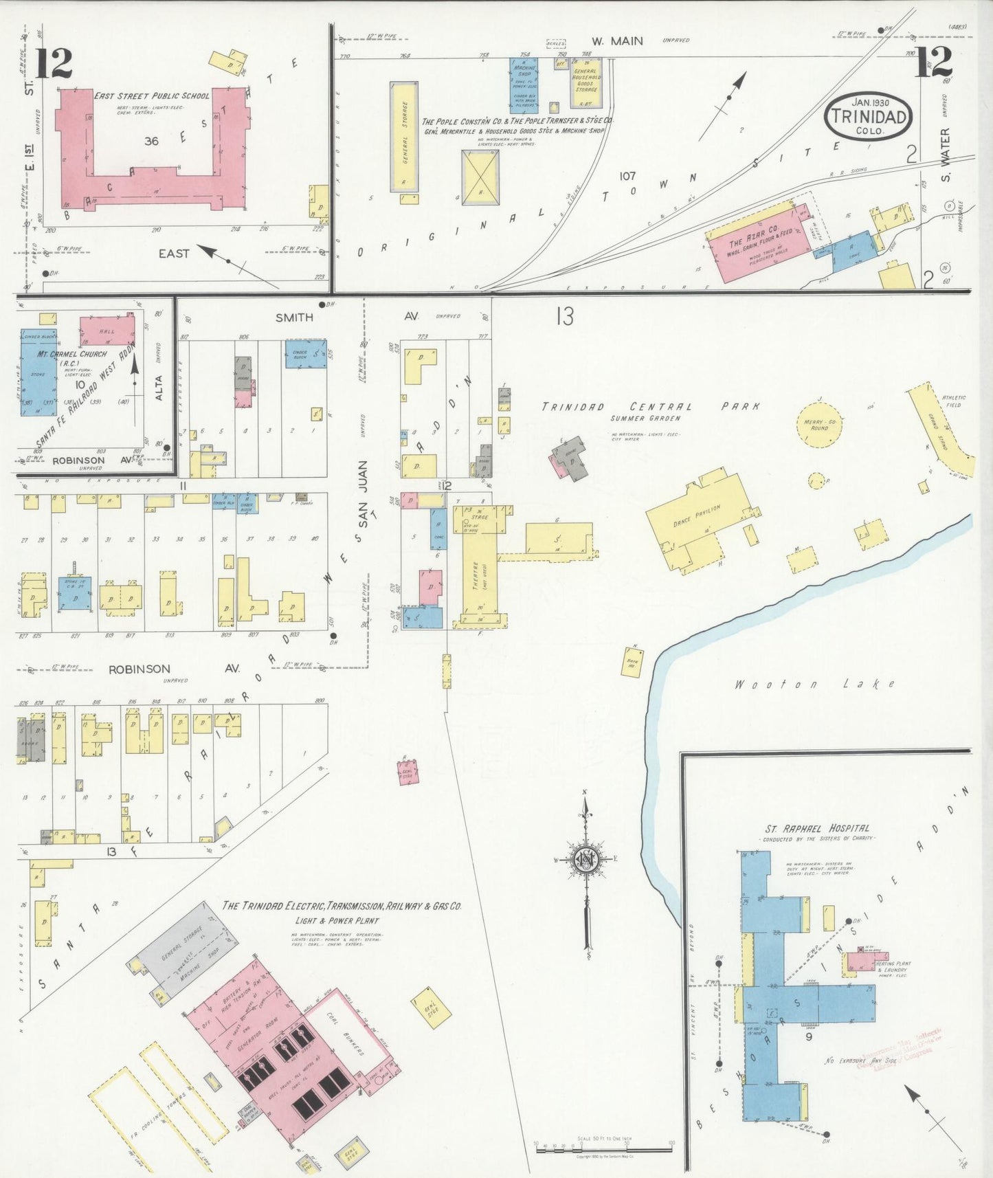 Sanborn Fire Insurance Map from Trinidad, Las Animas County, Colorado (1930), Sheet #0012 - Complete Map Set gallery image, historic Sanborn map, vintage wall art, Colorado Colorado
