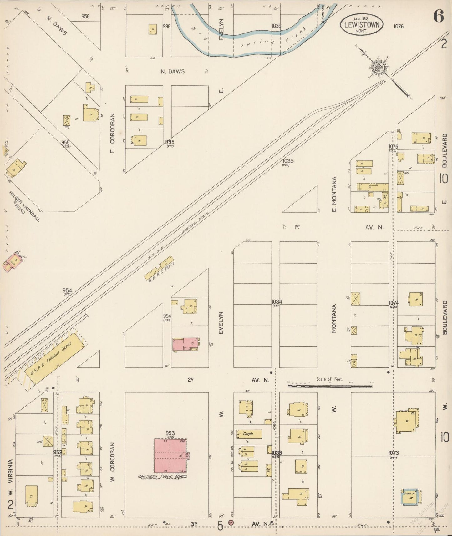 Sanborn Fire Insurance Map from Lewistown, Fergus County, Montana (1913), Sheet #0006 - Complete Map Set gallery image, historic Sanborn map, vintage wall art, Montana Montana