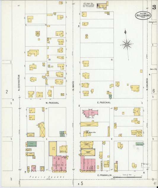 Sanborn Fire Insurance Map from Hillsboro, Hill County, Texas (1900), Sheet #0003 - Historic Sanborn Fire Insurance Map Print, vintage old map wall art, antique decor, genealogy gift, Texas Texas map