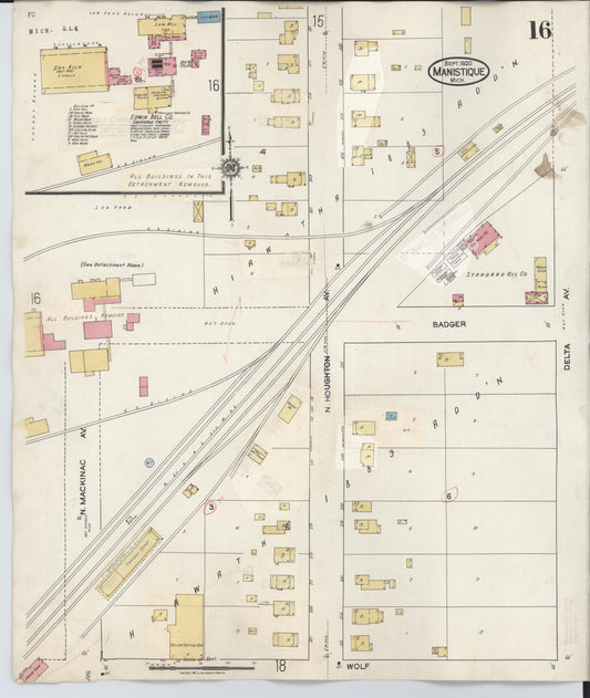 Sanborn Fire Insurance Map from Manistique, Schoolcraft County, Michigan (1950), Sheet #0016 - Historic Sanborn Fire Insurance Map Print, vintage old map wall art, antique decor, genealogy gift, Michigan Michigan map