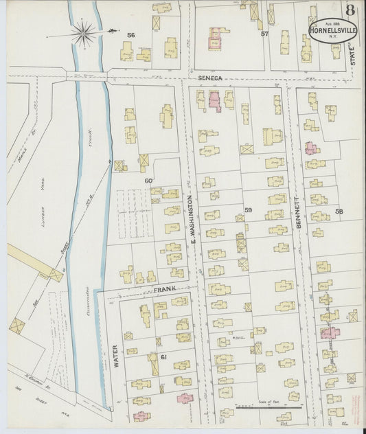 Sanborn Fire Insurance Map from Hornell, Steuben County, New York (1888), Sheet #0008 - Historic Sanborn Fire Insurance Map Print, vintage old map wall art, antique decor, genealogy gift, New York New York map
