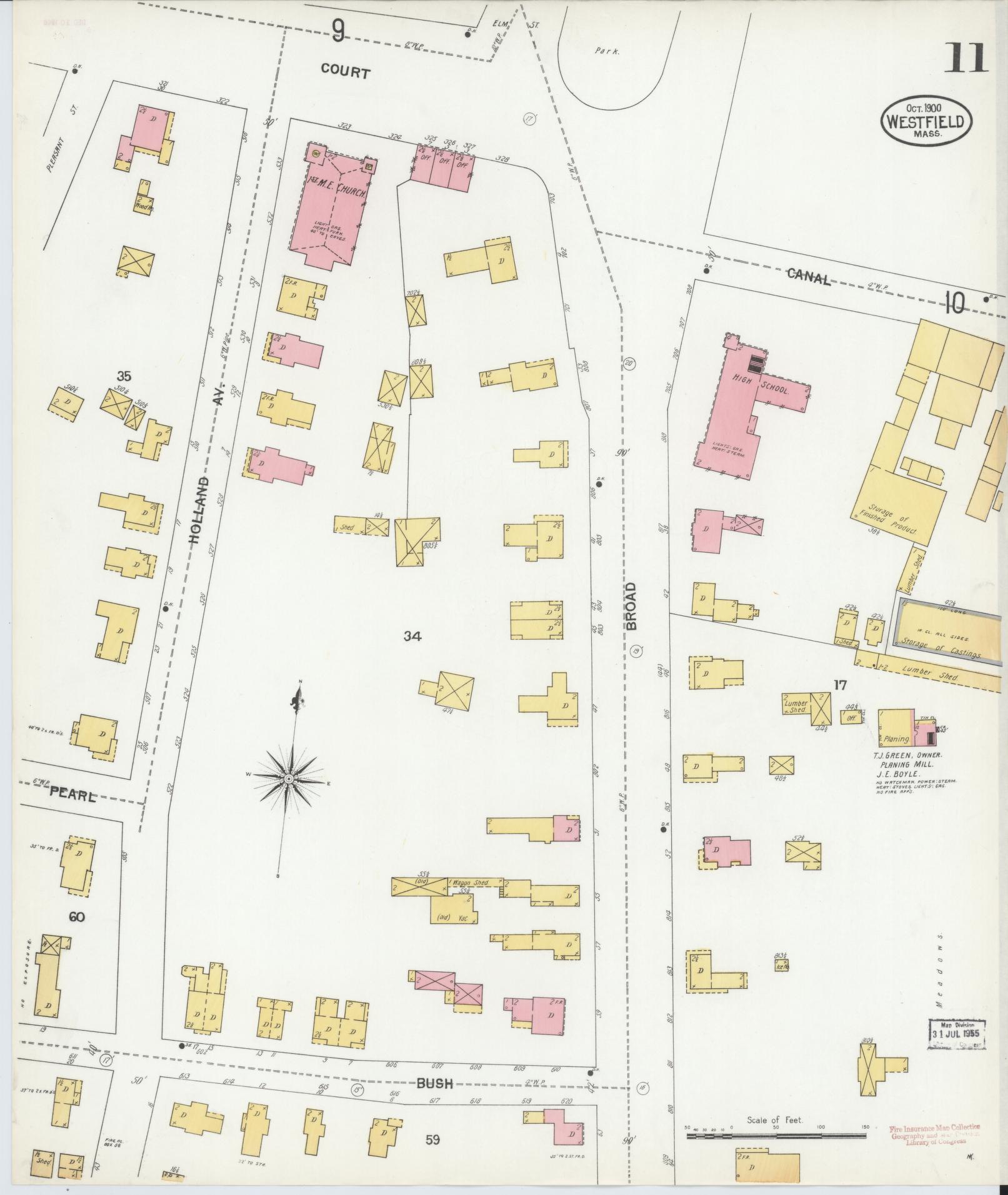 Sanborn Fire Insurance Map from Westfield, Hampden County, Massachusetts (1900), Sheet #0011 - Historic Sanborn Fire Insurance Map Print, vintage old map wall art, antique decor, genealogy gift, Massachusetts Massachusetts map
