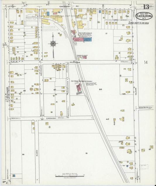 Sanborn Fire Insurance Map from East Aurora, Erie County, New York (1920), Sheet #0013 - Historic Sanborn Fire Insurance Map Print, vintage old map wall art, antique decor, genealogy gift, New York New York map