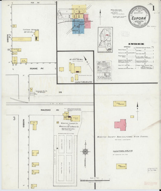 Sanborn Fire Insurance Map from Eupora, Webster County, Mississippi (1918), Sheet #0001 - Complete Map Set gallery image, historic Sanborn map, vintage wall art, Mississippi Mississippi