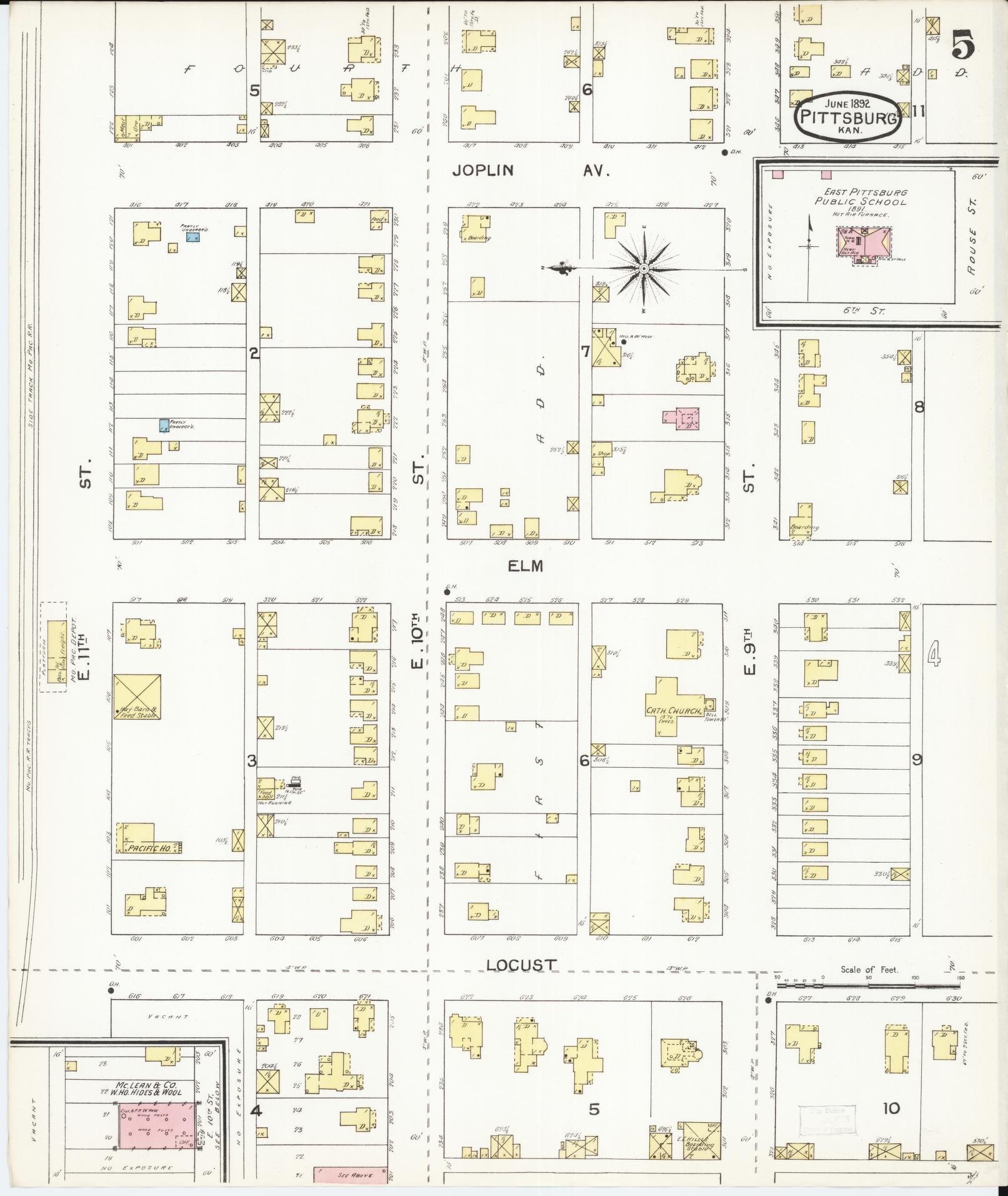 Sanborn Fire Insurance Map from Pittsburg, Crawford County, Kansas (1892), Sheet #0005 - Historic Sanborn Fire Insurance Map Print, vintage old map wall art, antique decor, genealogy gift, Kansas Kansas map
