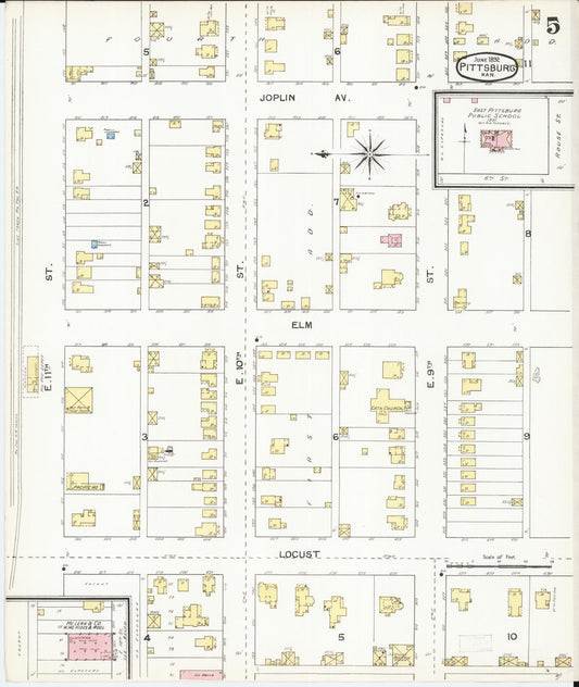Sanborn Fire Insurance Map from Pittsburg, Crawford County, Kansas (1892), Sheet #0005 - Historic Sanborn Fire Insurance Map Print, vintage old map wall art, antique decor, genealogy gift, Kansas Kansas map