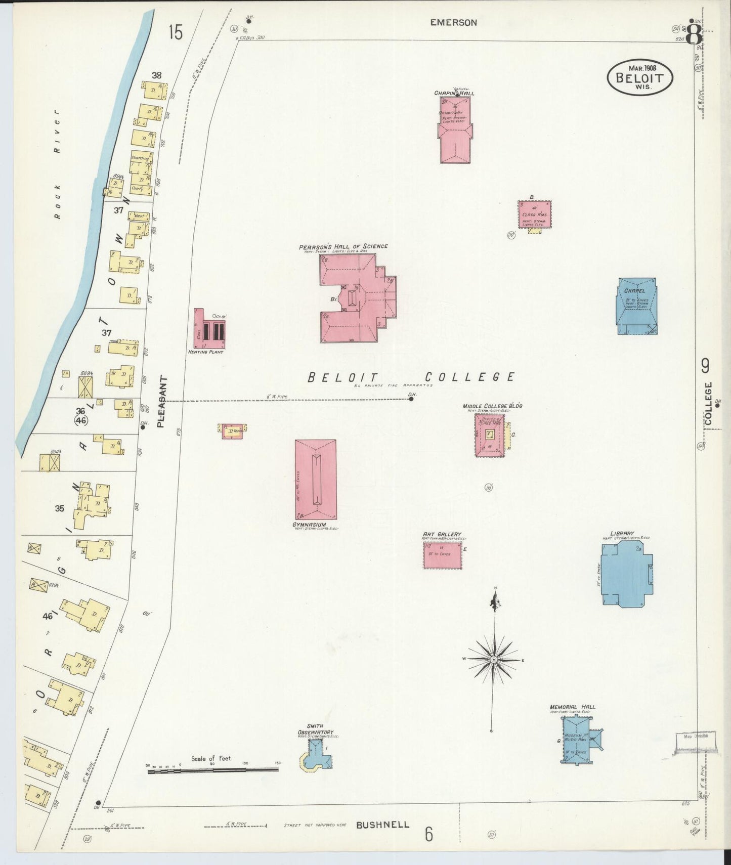 Sanborn Fire Insurance Map from Beloit, Rock County, Wisconsin (1908), Sheet #0008 - Complete Map Set gallery image, historic Sanborn map, vintage wall art, Wisconsin Wisconsin
