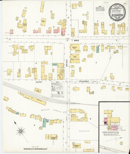 Sanborn Fire Insurance Map from Richmond, Chittenden County, Vermont (1899), Sheet #0001 - Historic Sanborn Fire Insurance Map Print, vintage old map wall art, antique decor, genealogy gift, Vermont Vermont map