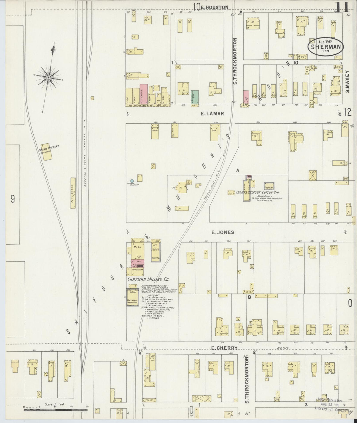 Sanborn Fire Insurance Map from Sherman, Grayson County, Texas (1897), Sheet #0011 - Historic Sanborn Fire Insurance Map Print, vintage old map wall art, antique decor, genealogy gift, Texas Texas map