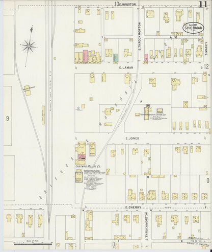 Sanborn Fire Insurance Map from Sherman, Grayson County, Texas (1897), Sheet #0011 - Historic Sanborn Fire Insurance Map Print, vintage old map wall art, antique decor, genealogy gift, Texas Texas map