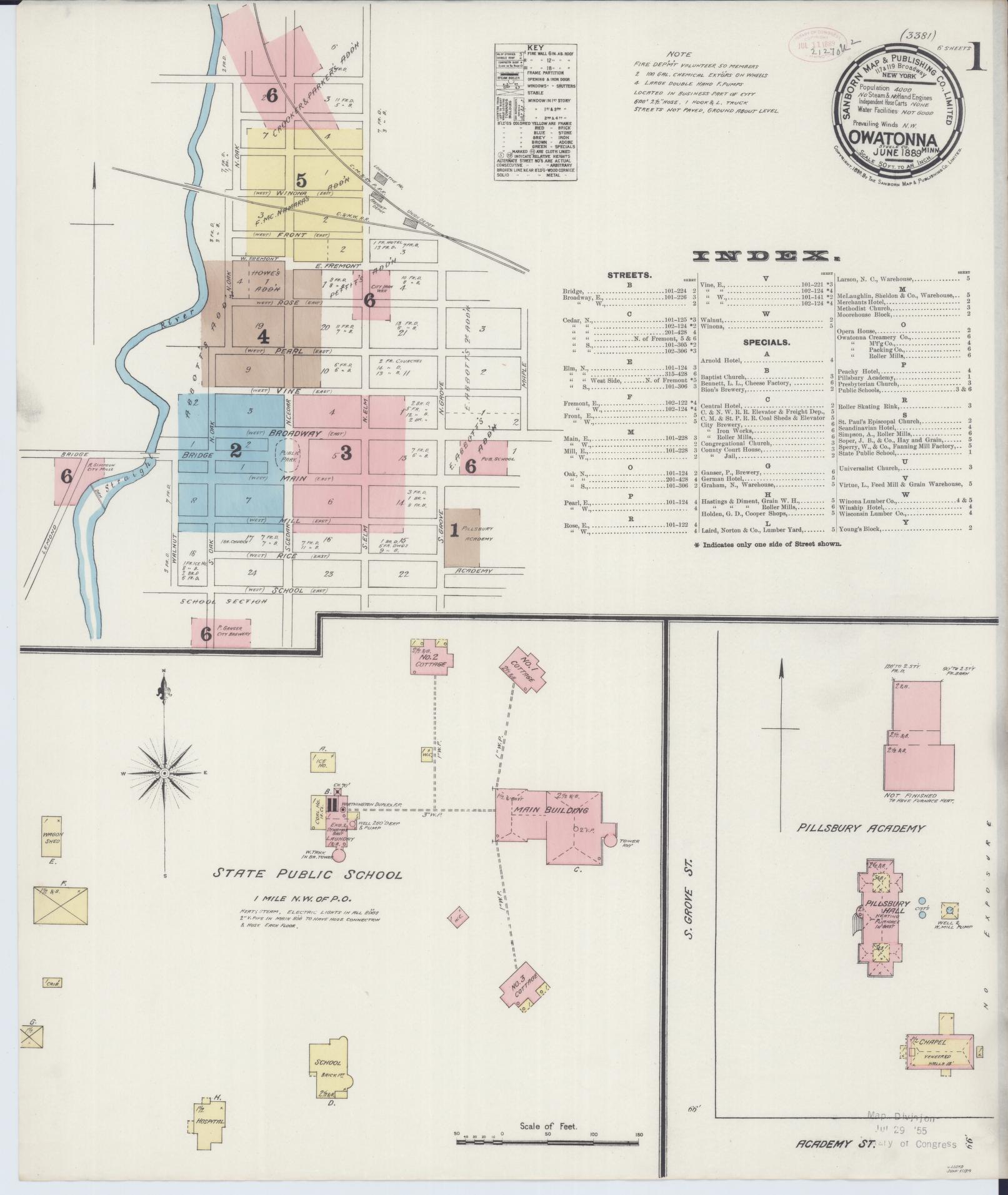 Sanborn Fire Insurance Map from Owatonna, Steele County, Minnesota (1889), Sheet #0001 - Historic Sanborn Fire Insurance Map Print, vintage old map wall art, antique decor, genealogy gift, Minnesota Minnesota map