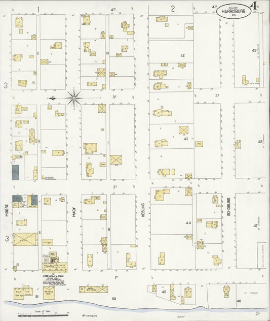 Sanborn Fire Insurance Map from Harrisburg, Linn County, Oregon (1908), Sheet #0004 - Historic Sanborn Fire Insurance Map Print, vintage old map wall art, antique decor, genealogy gift, Oregon Oregon map