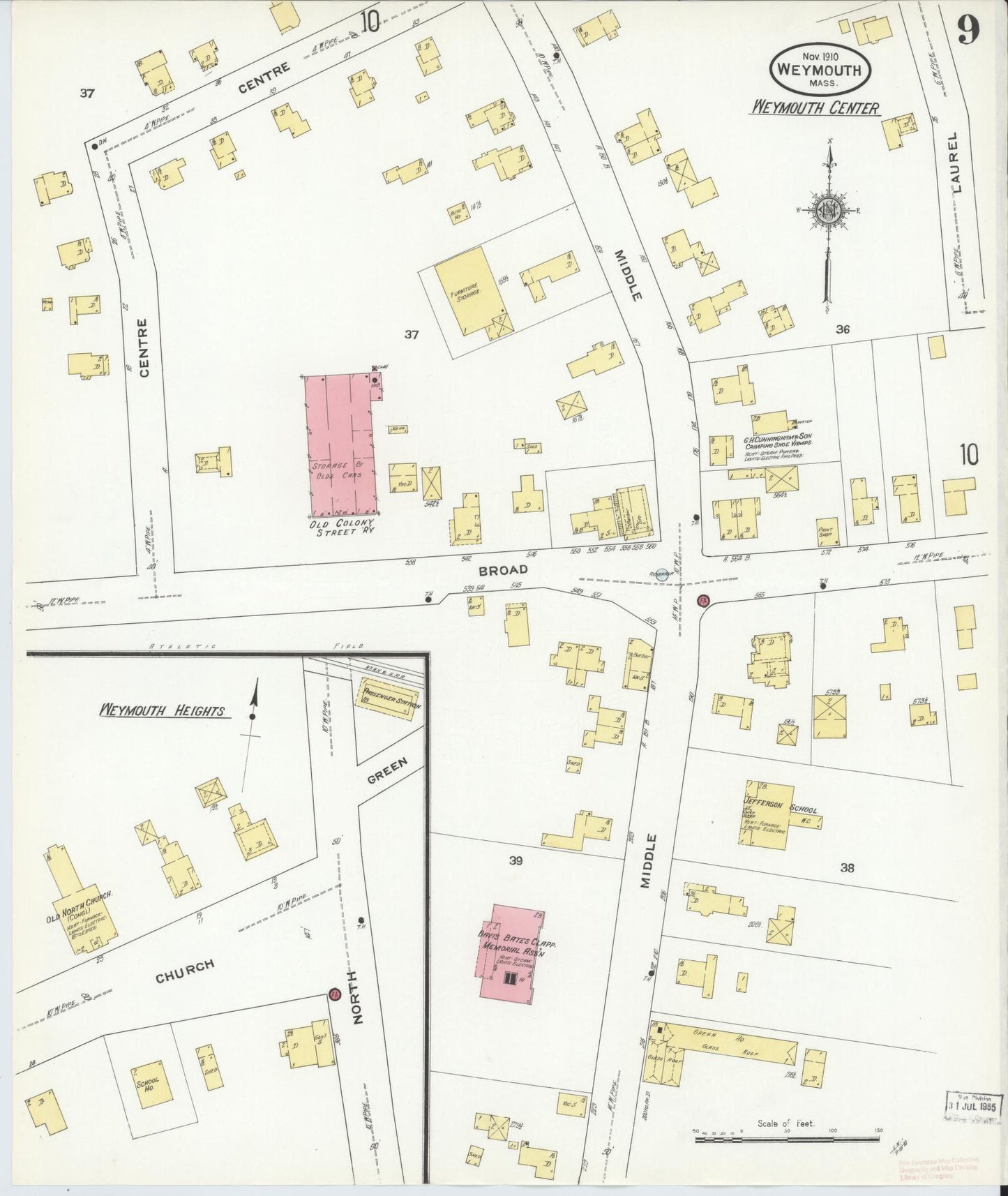 Sanborn Fire Insurance Map from Weymouth, Norfolk County, Massachusetts (1910), Sheet #0009 - Complete Map Set gallery image, historic Sanborn map, vintage wall art, Massachusetts Massachusetts