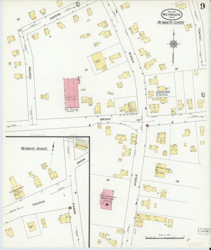 Sanborn Fire Insurance Map from Weymouth, Norfolk County, Massachusetts (1910), Sheet #0009 - Complete Map Set gallery image, historic Sanborn map, vintage wall art, Massachusetts Massachusetts