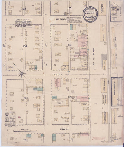 Sanborn Fire Insurance Map from Hanford, Kings County, California (1885), Sheet #0001 - Historic Sanborn Fire Insurance Map Print, vintage old map wall art, antique decor, genealogy gift, California California map