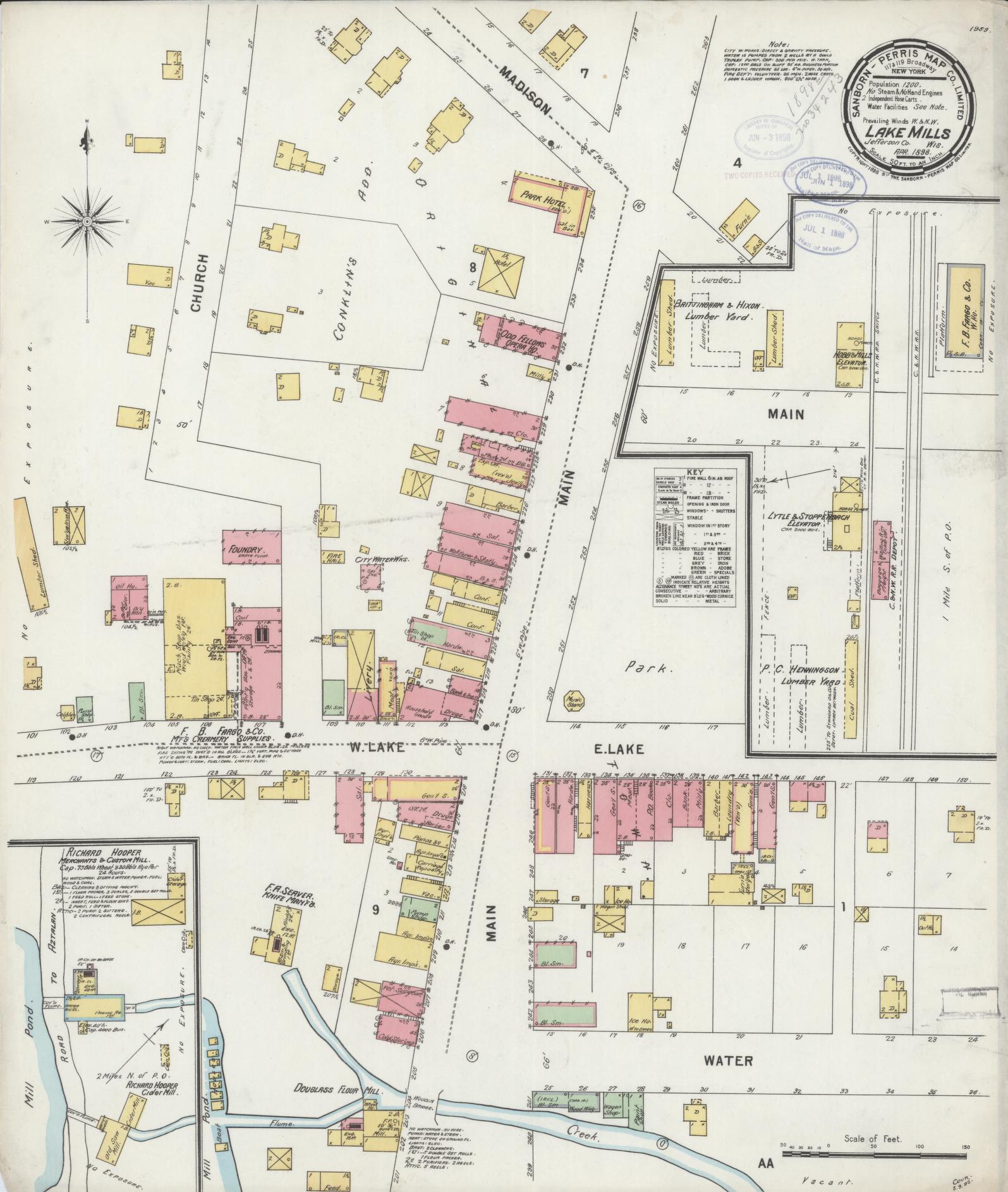 Sanborn Fire Insurance Map from Lake Mills, Jefferson County, Wisconsin (1898), Sheet #0001 - Historic Sanborn Fire Insurance Map Print, vintage old map wall art, antique decor, genealogy gift, Wisconsin Wisconsin map