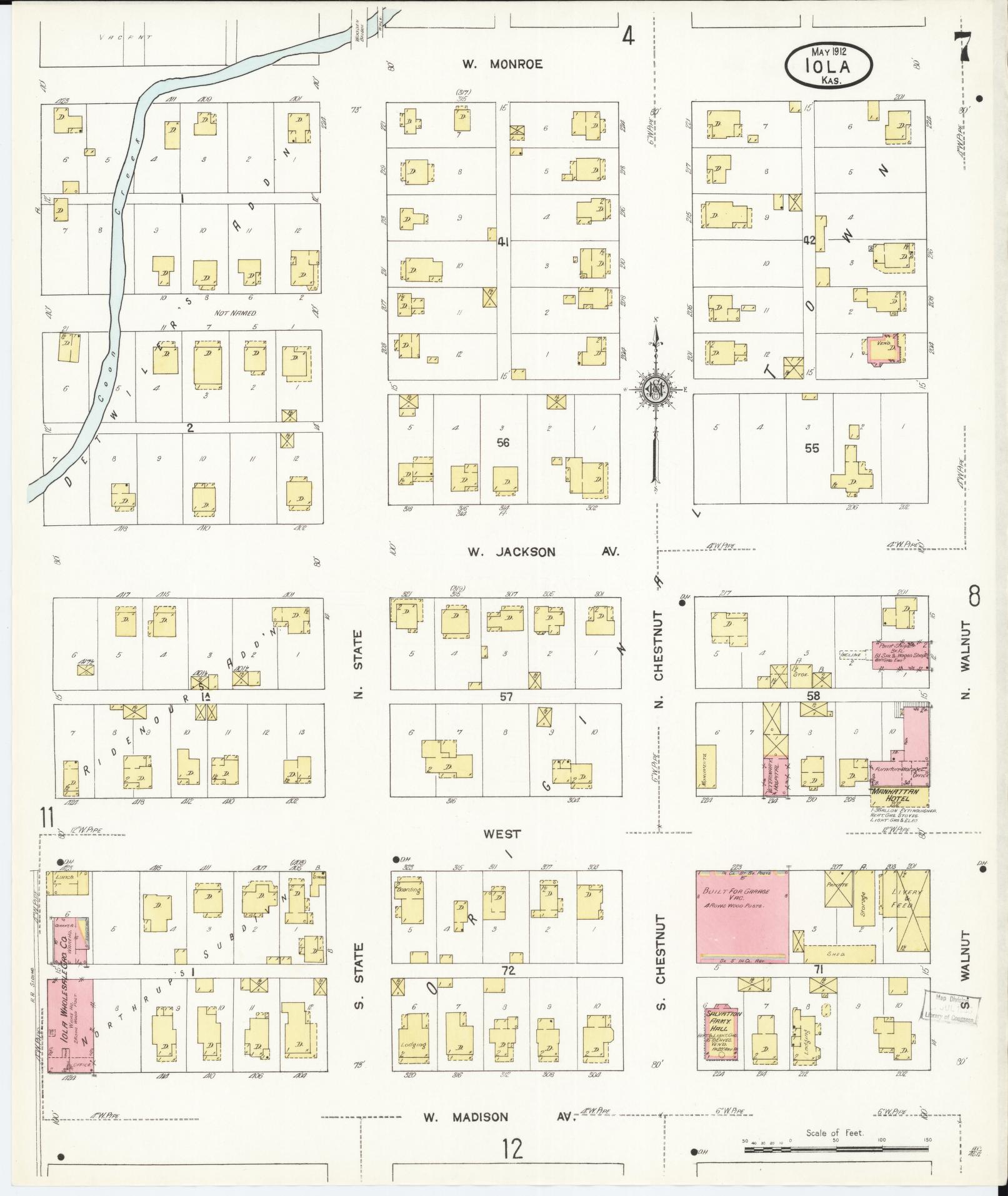 Sanborn Fire Insurance Map from Iola, Allen County, Kansas (1912), Sheet #0007 - Historic Sanborn Fire Insurance Map Print, vintage old map wall art, antique decor, genealogy gift, Kansas Kansas map