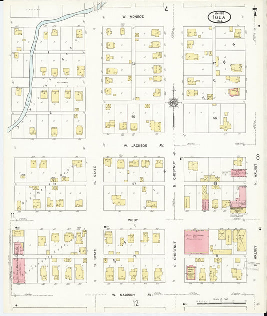 Sanborn Fire Insurance Map from Iola, Allen County, Kansas (1912), Sheet #0007 - Historic Sanborn Fire Insurance Map Print, vintage old map wall art, antique decor, genealogy gift, Kansas Kansas map