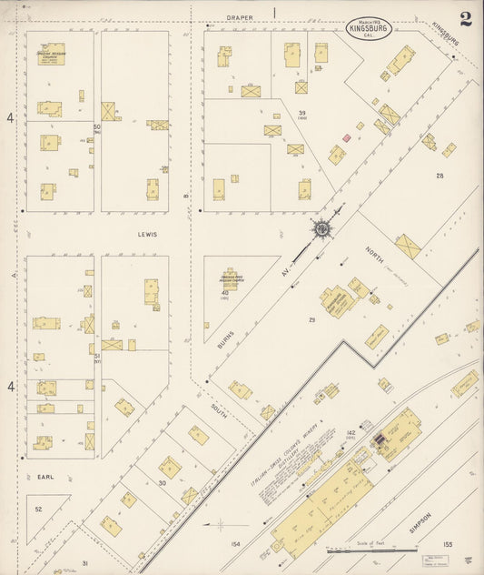 Sanborn Fire Insurance Map from Kingsburg, Fresno County, California (1913), Sheet #0002 - Historic Sanborn Fire Insurance Map Print, vintage old map wall art, antique decor, genealogy gift, California California map