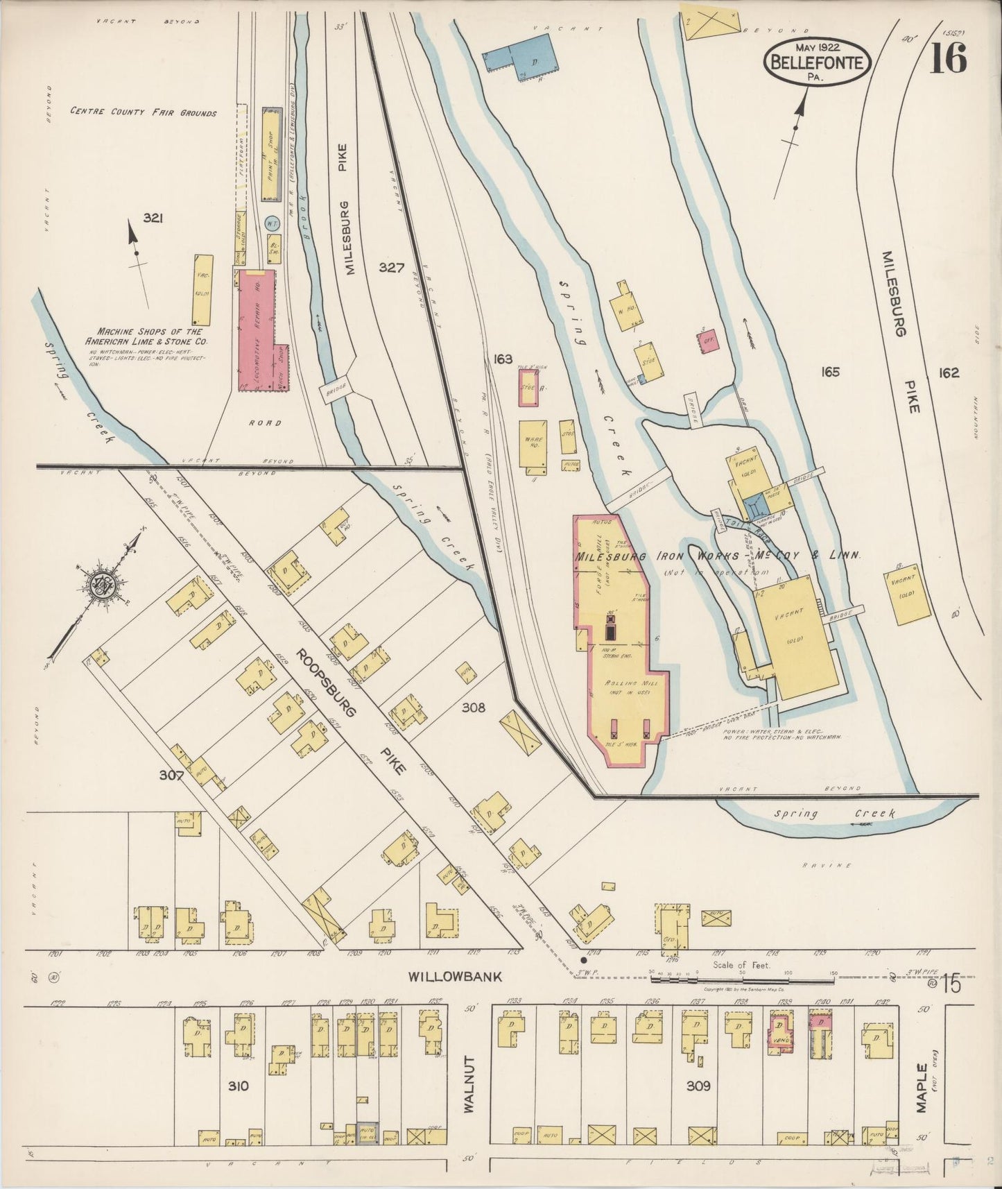 Sanborn Fire Insurance Map from Bellefonte, Centre County, Pennsylvania (1922), Sheet #0016 - Historic Sanborn Fire Insurance Map Print, vintage old map wall art, antique decor, genealogy gift, Pennsylvania Pennsylvania map