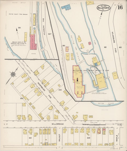 Sanborn Fire Insurance Map from Bellefonte, Centre County, Pennsylvania (1922), Sheet #0016 - Historic Sanborn Fire Insurance Map Print, vintage old map wall art, antique decor, genealogy gift, Pennsylvania Pennsylvania map