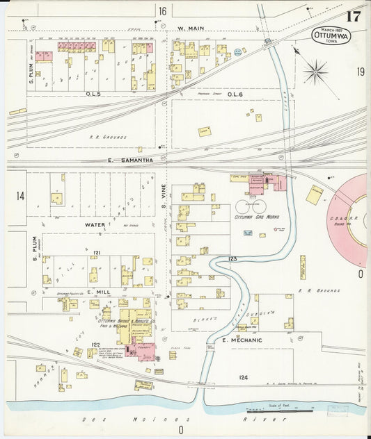 Sanborn Fire Insurance Map from Ottumwa, Wapello County, Iowa (1897), Sheet #0017 - Historic Sanborn Fire Insurance Map Print, vintage old map wall art