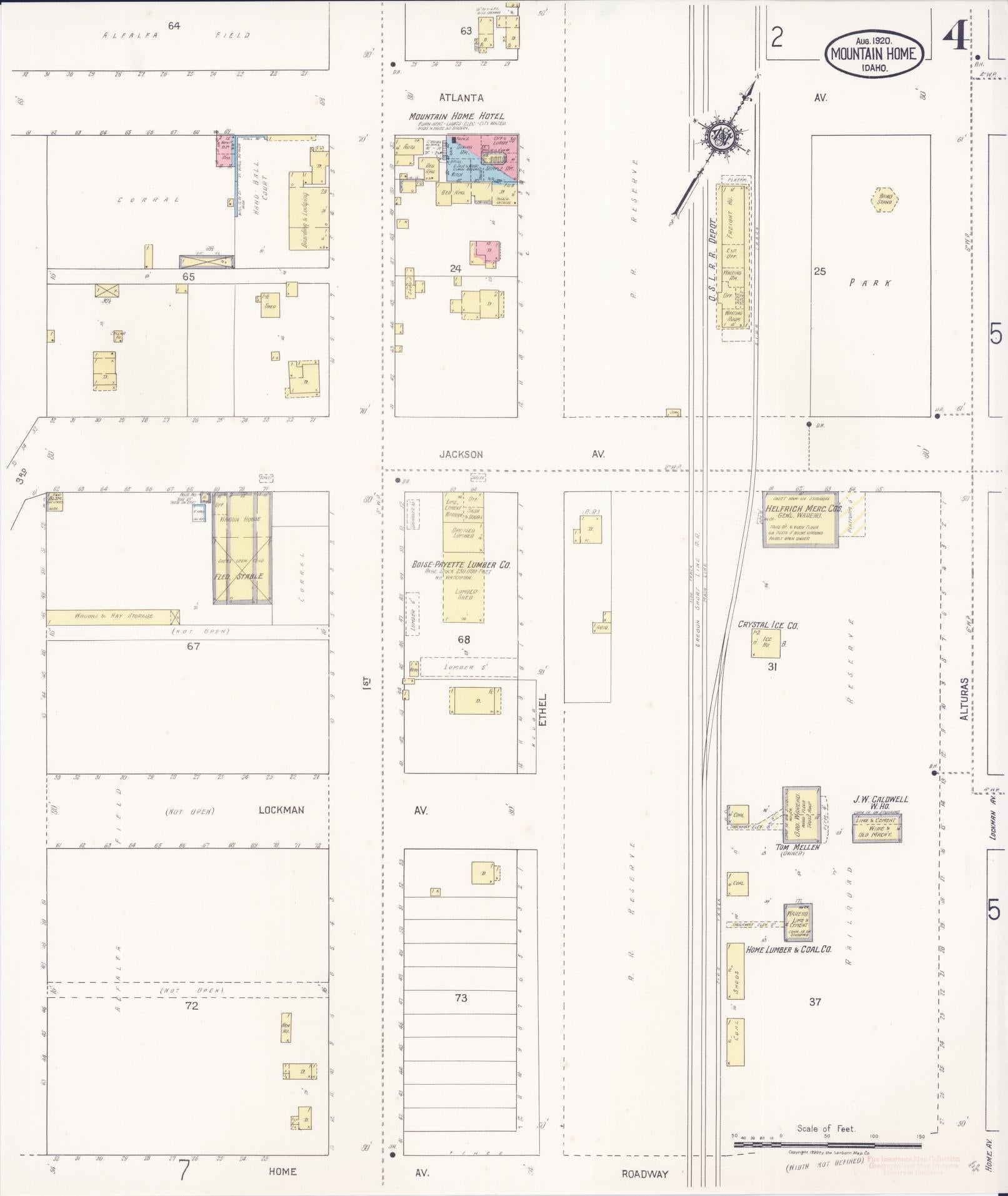 Sanborn Fire Insurance Map from Mountain Home, Elmore County, Idaho (1920), Sheet #0004 - Complete Map Set gallery image, historic Sanborn map, vintage wall art, Idaho Idaho