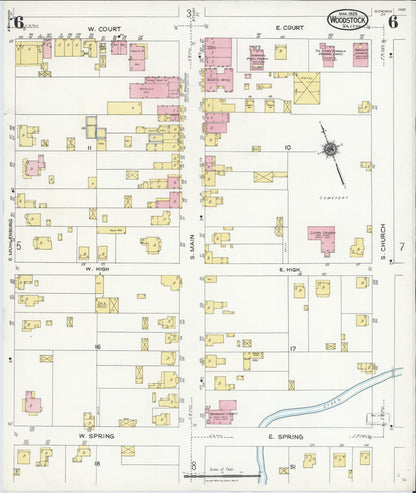Sanborn Fire Insurance Map from Woodstock, Shenandoah County, Virginia (1924), Sheet #0006 - Historic Sanborn Fire Insurance Map Print, vintage old map wall art, antique decor, genealogy gift, Virginia Virginia map