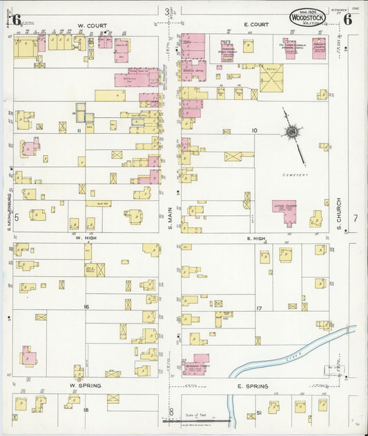 Sanborn Fire Insurance Map from Woodstock, Shenandoah County, Virginia (1924), Sheet #0006 - Historic Sanborn Fire Insurance Map Print, vintage old map wall art, antique decor, genealogy gift, Virginia Virginia map