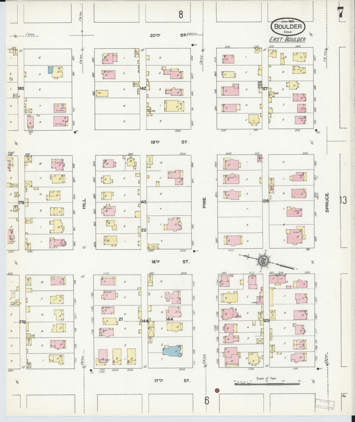 Sanborn Fire Insurance Map from Boulder, Boulder County, Colorado (1910), Sheet #0007 - Complete Map Set gallery image, historic Sanborn map, vintage wall art, Colorado Colorado